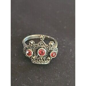 Vintage 925 Sterling Silver Garnet & Marcasite Crown Band Ring Sz 7 3/4